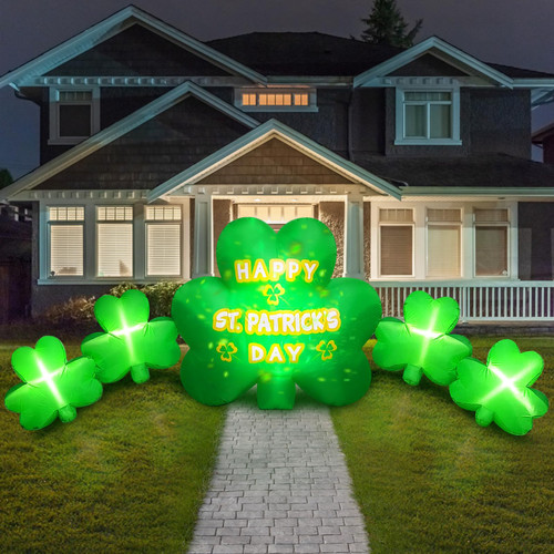 Joyfizzle 10.5FT Length St. Patricks Inflatables Shamrocks Built in Flash LED Lights for St. Patricks Day Blow Up Yard Outdoor Indoor Lawn Garden Decorations