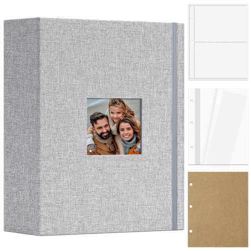 Vienrose Photo Album 4X6 40 Pockets, Linen Scrapbook Memory Book, 3 Ring Binder Album with 20 Writing Pages, and 10 Self-Adhesive Pages, Travel Family Wedding (Gray)