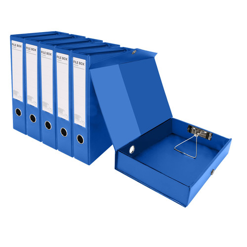 HUA JIE A4 Storage File Boxes Plastic Archives Cases with Clip, PVC File Folder Organizer Document Storage Filing Box for office,32.5×6.5×24 cm, Blue(Pack of 6)