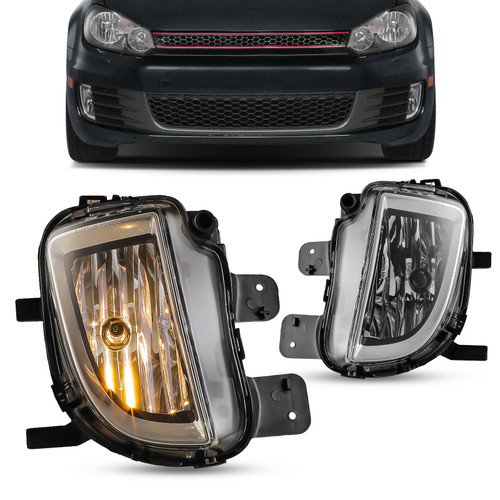 CPW OEM Fog Lights Fit For 2010-2014 Volkswagen GTI, Driver & Passenger Driving Fog Lamps For 2011-2015 Volkswagen Jetta GLI w/ H8 12V35W Halogen Bulbs (Black Housing Clear Lens)