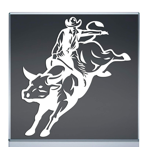 Cowboy Riding Bull Sticker Decal for Car Truck Bumper Glass Windshield Window (White, 6"x5.4")
