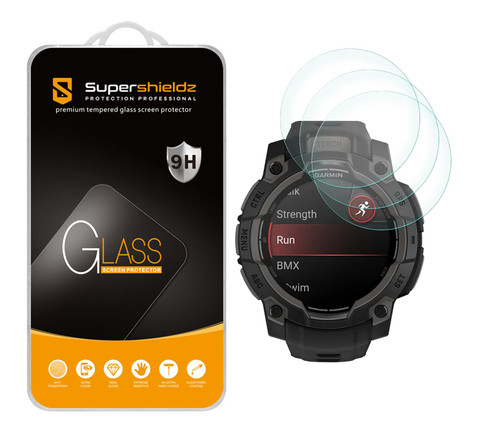 Supershieldz (3 Pack) Designed for Garmin Instinct 3 45mm (Solar/Amoled) Tempered Glass Screen Protector, Anti Scratch, Bubble Free
