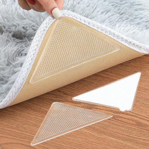 Rug Tape Pad, Triangle Anti Slip and Non Curling Rug Pad, Keep Rug in The Place and Protect Floor Washable and Reusable Rug pad, Non-Trace Removable Rug Tape for Hardwood Floor (Clear, 16 pcs)