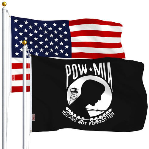 G128 Combo Pack: USA American Flag 3x5 Ft 75D Printed Stars & POW|MIA Flag 3x5 Ft 75D Printed G128 Combo Pack: USA American Flag 3x5 Ft 75D Printed Stars & POW|MIA Flag 3x5 Ft 75D Printed