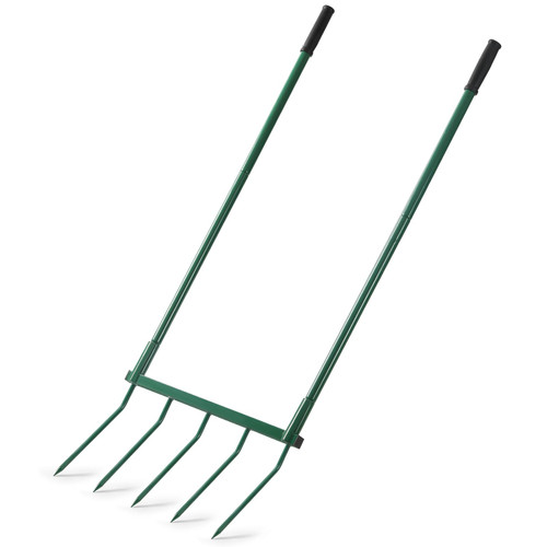 Homwin Broadfork Garden Tool with Steel Handle Heavy Duty Five Tines Broad Fork for Gardening Loosening and Aerating Soil, U-Shaped Design Hand Tiller, Compost Turner and Aerator