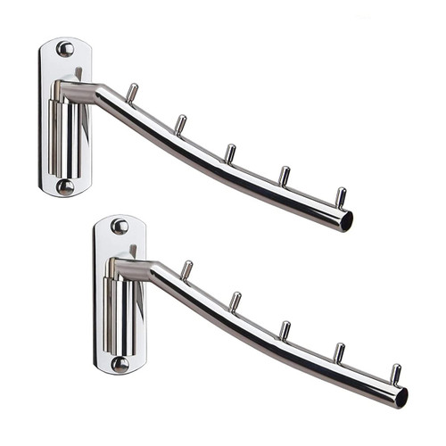 Zivisk 2 Pcs Folding Wall Mounted Clothes Suit Hangers Rack with Swing Arm Stainless Steel Heavy Duty Coat Hook for Bathroom, Bedroom, Laundry Room - Silver