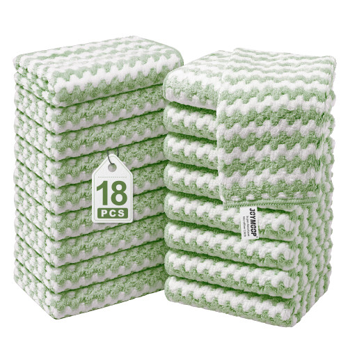 JOYMOOP Microfiber Cleaning Cloths – 18 Pack, 10" x 10", Green – Reusable, Lint-Free, Super Absorbent Towels for Kitchen, Car, and Household Cleaning