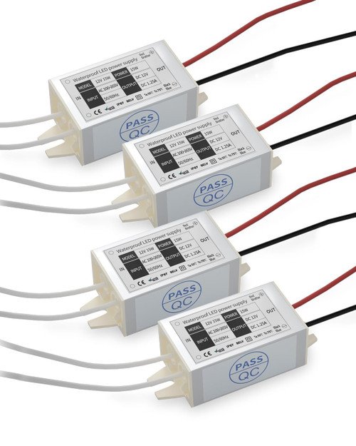 12V Power Supply LED Driver, Lustaled 15W 12 Volt Power Supply Transformer Waterproof IP67 Small 120V AC to 12V DC Converter for LED Strips, Security Cameras, Junction Box, G4 MR11 MR16 Bulbs (4-Pack)