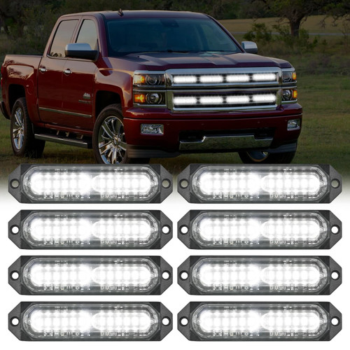Nilight 8PCS Led Strobe Lights 12LED White Emergency Light 12V 24V Surface Mount Flashing Warning Hazard Beacon Ultra Slim Sync Feature Mini Grille for Cars Trucks Off Road Vehicles SUV