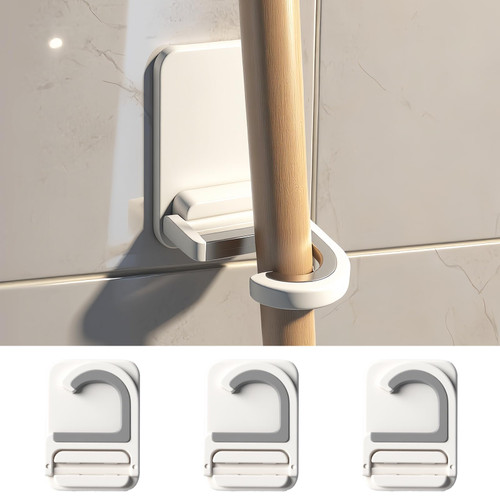 3pack Mop and Broom Holder Wall Mount Self Adhesive - No Drill Mop and Broom Handle Gripper, Household Cleaning Organizer for Organization and Storage, Holds up to 6 lb
