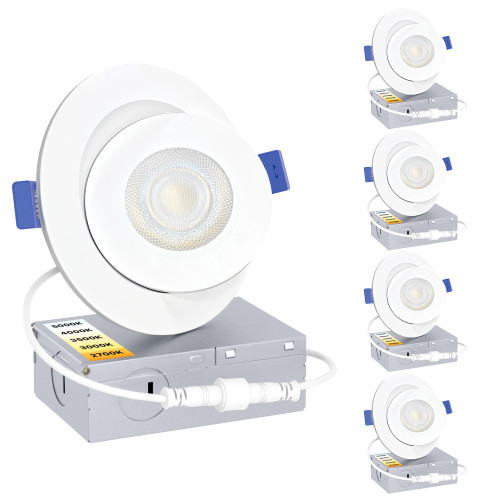 Ensenior 4 Pack 4 inch Gimbal Led Recessed Light with Junction Box, 90° Adjustable Directional Eyeball Lighting, Dimmable, 2700K/3000K/3500K/4000K/5000K, 900LM, 9W=85W-ETL&FCC Certified