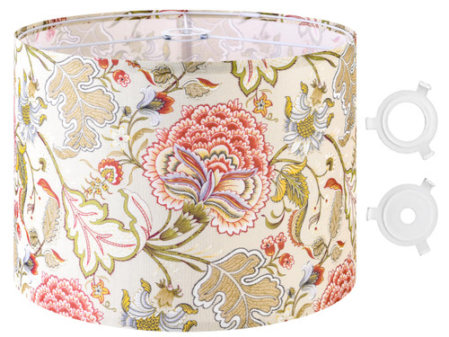 GO&SO 1 Pack Floral Large Drum Lamp Shade,16" x16" x10", 1.65" Spider E27 Base, Printed Pattern Design, DIY Assembly with Multi-Adapter (E14/10mm), Perfect for Table/Floor Lamps/Pendant Lighting