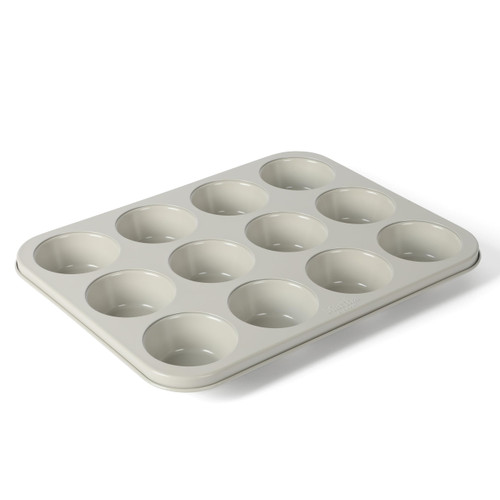 Martha Stewart Gallen 12-Cup Nonstick Carbon Steel Muffin and Cupcake Pan – Cool Grey, Durable Bakeware for Even Baking and Easy Release