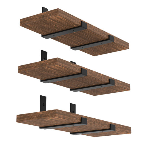 WEKIS 12 Inch Heavy Duty Floating Shelf Bracket, Wall Mounting Industrial Black Shelf Brackets, 1/5 Inch Thick Iron Metal Brackets for Shelves 6 Packs