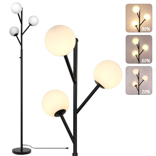 Ldeco 3-Globe Mid Century Black Tree Floor Lamp for Living Room,70in Tall Modern Stepless Dimmable Standing Lamp with Frosted Glass Shade for Office Bedroom, Study Room Bulbs Included(dimmer-Black)