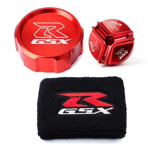 MOWOK For Suzuki GSX-R Gsxr 600 750 1000 GSX-R750 gsx-r600 gsx-r1000 Motorcycle Front Brake Fluid Reservoir Protection Cover and Reservoir cap sock Oil filler cap (Red)
