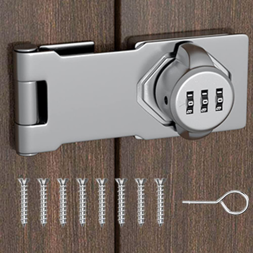 GDFOX Mechanical Password Rotary Hasp Locks, Door Security Slide Latch Lock for Small Doors, Cabinets, Barn Door, Bathroom, Outdoor, Garage, Garden (Silver)