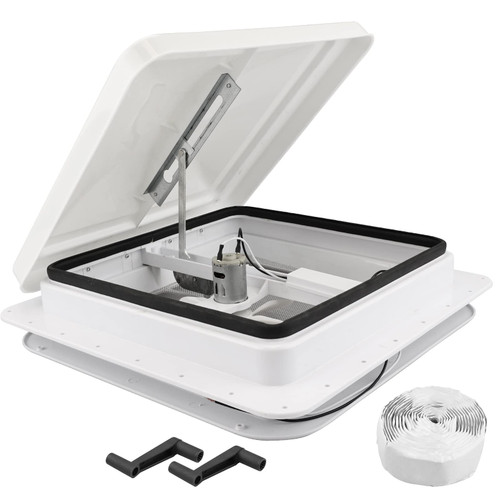 RVGUARD 14x14 Universal RV Roof Vent Fan, White 12V RV Vent with 6" Blades, Fit for Camper Trailer Enclosed Trailer Roof Vent