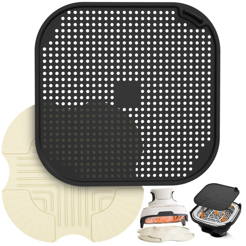 2 PCS Air Fryer Trivets Silicone and Splatter Shield for Ninja Crispi,Heat Resistant Mat for Air Fryer for Air Fryer Accessories,for Ninja Combi Accessories Kitchen Air Fryer Trivet (Off White&Black)