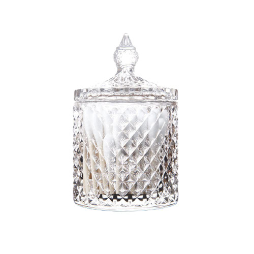 JIEQIJIAJU Glass Qtip Holder with Lid, Decorative Glass Apothecary Jar Crystal Canister Jar Bathroom Vanity Organizer for Q-tips, Cotton Ball & Swab, Cotton Pads, Hair Band, Candy Storage