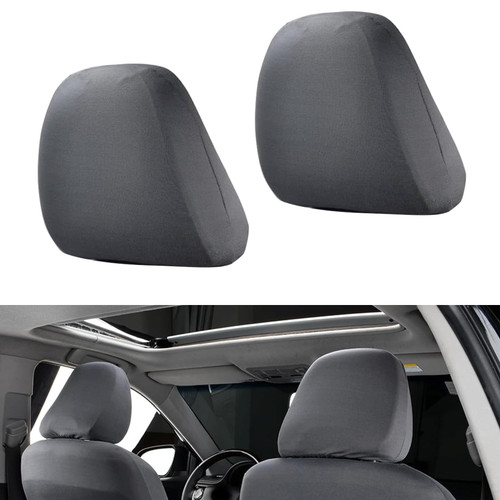 Crynod 2 PCS Car Seat Headrest Cover, 9" x 10.6" Knitted Stretch Breathable Fully Surrounded Simple Dust Cover, Reusable Flexible Headrest Protector, Universal for Most Cars (Dark Gray)