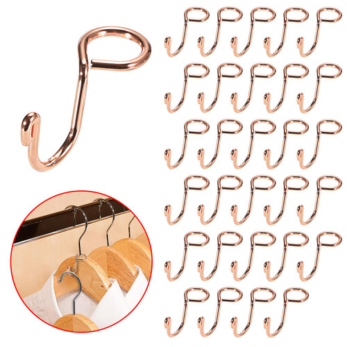 Sumnacon Gold Metal Connector Hooks - 30 Pcs Mini Cascading Hanger Extender Hooks for Velvet Wooden Hangers, Hat Bag, Rose Gold