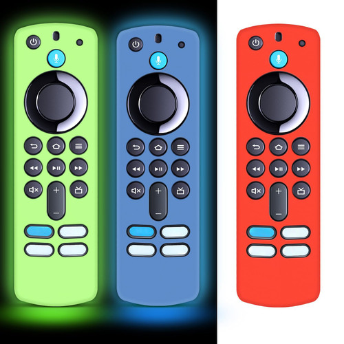 [3 Pack] Firestick Remote Cover 3rd Gen with Alexa Voice Remote 4K,Fire TV Stick Cover Glow in The Dark,Anti Slip Shockproof Silicone Protective Case with Lanyard(Glow Green&Blue&Red)