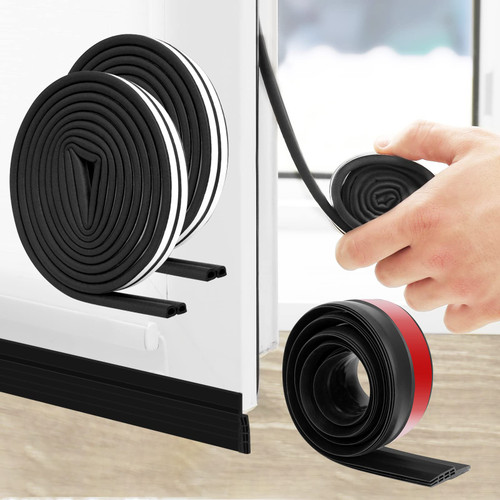 SUNMON Door Seal and D-Type Strip Weather Stripping,Door Sweep for Exterior & Interior Doors 3.3 Feet（Black）, Weather Stripping Self Adhesive Foam for Doors and Windows 39 Feet（Black）