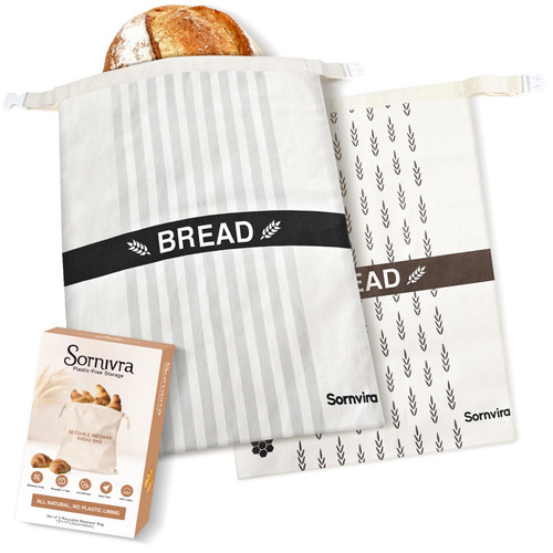 Reusable Beeswax Bread Bags for Sourdough & Homemade Bread, 2 Pack XL Cotton Storage Bag to Keep Loaves Fresh Longer, Freezer Safe & Eco-Friendly​