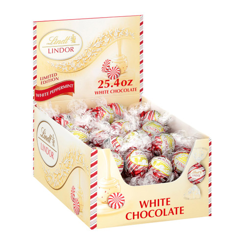 Lindt LINDOR White Chocolate Peppermint Truffles, White Chocolate Candy with Smooth Peppermint Truffle Center, 25.4 oz., 60 Count Lindt LINDOR White Chocolate Peppermint Truffles, White Chocolate Candy with Smooth Peppermint Truffle Center, 25.4 oz., 60 Count