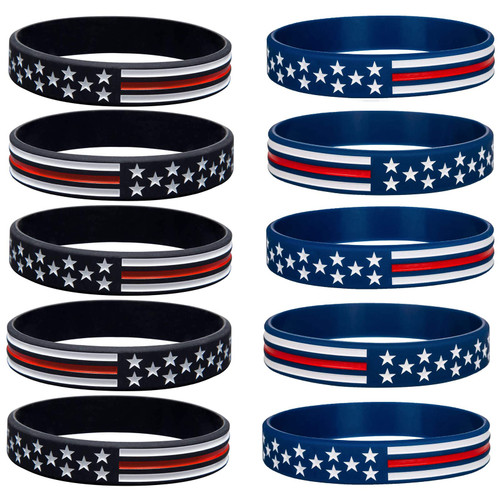 COYOUCO 10 Pack American Flag Bracelets -Thin Red Line Silicone Rubber Wristband Stretch Set for Americanism, Patriotic, Holiday, Army and Sport Fans, ndependence Day, Gifts for Teens Men Women COYOUCO 10 Pack American Flag Bracelets -Thin Red Line Silicone Rubber Wristband Stretch Set for Americanism, Patriotic, Holiday, Army and Sport Fans, ndependence Day, Gifts for Teens Men Women
