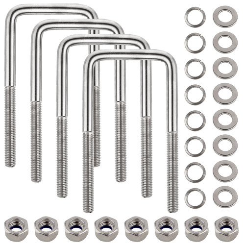 4 Set Stainless Steel Square U Bolt Kit for Boat Trailer, Heavy Duty U-Bolt with Nuts and Frame Plate for Automobiles Trailer, Ski Boat, and Sailboat Trailer (1/2" D x 3-1/16"W x 7-5/16"L)