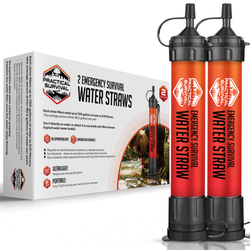 2 High-Capacity Emergency Water Straws – Lightweight, Reusable, 1800-Gallon Filters for Camping, Hiking, Travel, Biking, Survival, and Emergencies. No Expiration Date, Perfect for Preparedness