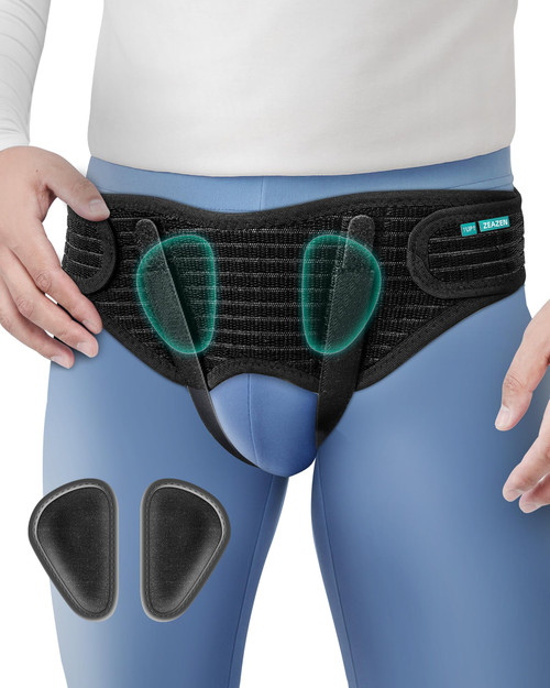 ZEAZEN Hernia Belt for Men - Adjustable Support Brace, Comfortable & Breathable Design, Ideal for Single/Double Inguinal Hernia Pain Relief, Discreet Wear for Everyday Use (Black, Medium)