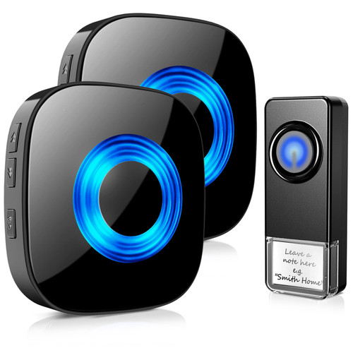 Wireless Doorbell with 2 Receivers, PHYSEN Waterproof Door Bells & Chimes Wireless, Over 1300ft Coverage, 58 Chimes, 110dB loud Sound and LED Flash, Doorbell Chimes for Home Classroom, Black Wireless Doorbell with 2 Receivers, PHYSEN Waterproof Door Bells & Chimes Wireless, Over 1300ft Coverage, 58 Chimes, 110dB loud Sound and LED Flash, Doorbell Chimes for Home Classroom, Black