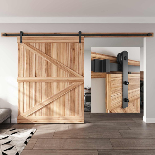 EaseLife 12 FT Heavy Duty Sliding Barn Door Hardware Track Kit,Straight Pulley,Slide Smoothly Quietly,Easy Install (12FT Track Kit for 72" Wide Single Door)