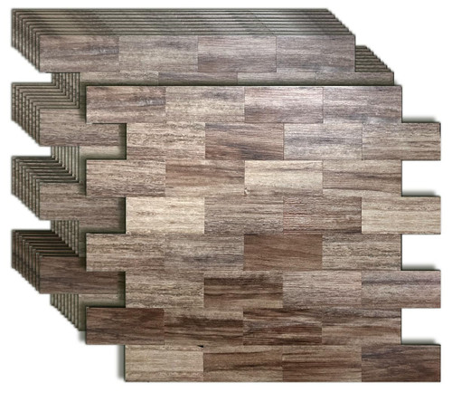 sanyeskkiy 10-Sheet Peel and Stick Backsplash Tile, PVC Mixed Meta,l Stick on Kitchen, Bathroom Vanities, Fireplace Décor, Laundry Table (Wooden Gray Gold) (10, Wooden Gray Gold)