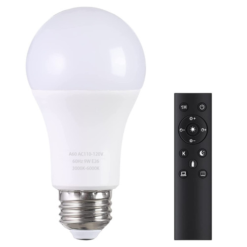 MXhme A19 LED Light Bulbs with Remote Control, 800LM 9W, 60W Equivalent LED Bulbs,Stepless Dimmable 3000K-6000K,E26 Base,CRI 80+,2.4GHz,25000+ Hours Lifespan,Light Bulb for Home Decor,1Bulb&1Remote