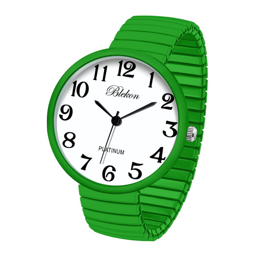 Blekon Collections New Super Large Face Stretch Band Japanese Movement PC21J Fashion Watch (Green)
