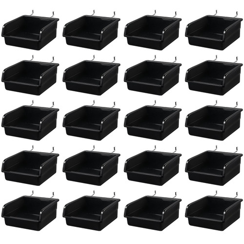 20 Pack Pegboard Bins With Metal Hooks, Black Pegboard Storage Bins, Pegboard Containers For Peg Board Organizing Accessories, Peg Board Organizer Bins For Garage, Workshop, Craft Room, Tool Shed