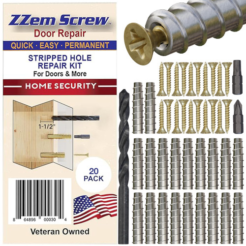 20 Pack #9 x 1-1/2" Stripped Screw Hole Repair Kit - Permanent Stripped Screw Hole Repair for Door Hinges, Strike Plates, Deadbolts, Gate Hinges, Latches, and Home Repair Projects - Easy Quick Install