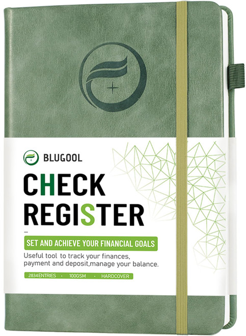 Check Registers for Personal Checkbook, Blugool Checkbook Register with Check & Transaction Registers, Accounting Ledger Log Book for Personal and Work, 5.8" x 8.3" (Green)
