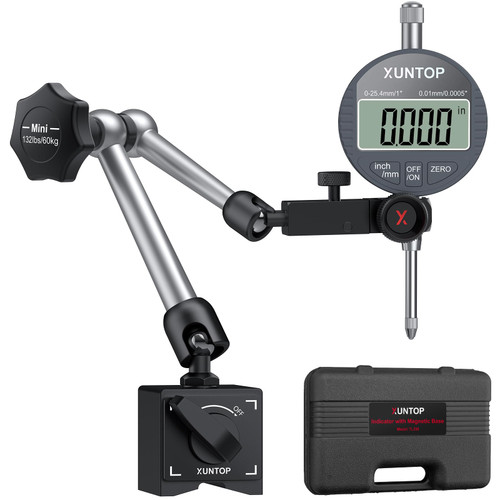 XUNTOP Digital Dial Indicator 1inch/0.0005inch with 132lbs/60kg Magnetic Base,Inch/Metric Conversion LCD Display Electronic Indicator, Dial Test Gauge for Lathe,3D Printer,CNC,Indusrial