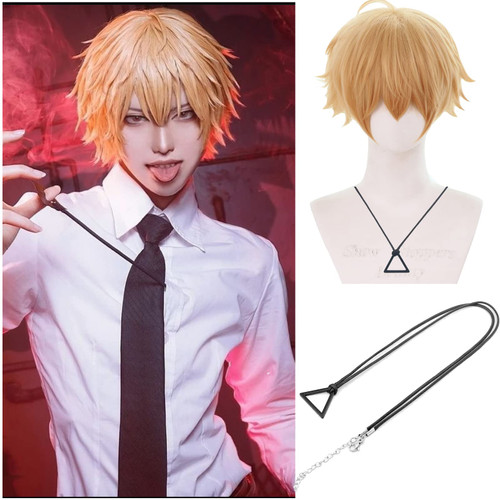 HUNIGIR Denji Wig Blonde Anime Wig Short Blonde Mens Hair Denji Cosplay Hair with Necklace Heat Resistant Synthetic for Costume Halloween Party HUNIGIR Denji Wig Blonde Anime Wig Short Blonde Mens Hair Denji Cosplay Hair with Necklace Heat Resistant Synthetic for Costume Halloween Party