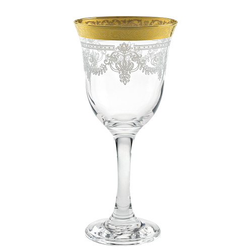 Lorren Home Trends Red Wine Set of 6 Stencil Pattern and Gold Band, One Size, Clear
