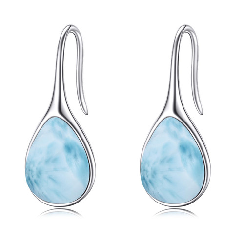 Larimar Drop Earrings for Women 925 Sterling Silver Teardrop Dangle Earrings Elegant Threader Pull-Through Earrings Jewelry Gift for Her Birthday Christmas Larimar Drop Earrings for Women 925 Sterling Silver Teardrop Dangle Earrings Elegant Threader Pull-Through Earrings Jewelry Gift for Her Birthday Christmas