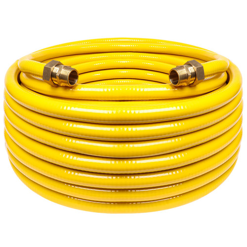 Grehitk 33ft 1/2'' Flexible Gas Line, CSST Corrugated Stainless Steel Tubing Pipe Kit, Natural Gas Line Propane Pipe Conversion Kit Grill Hose with 2 Male Adapter Fittings (33ft 1/2'')
