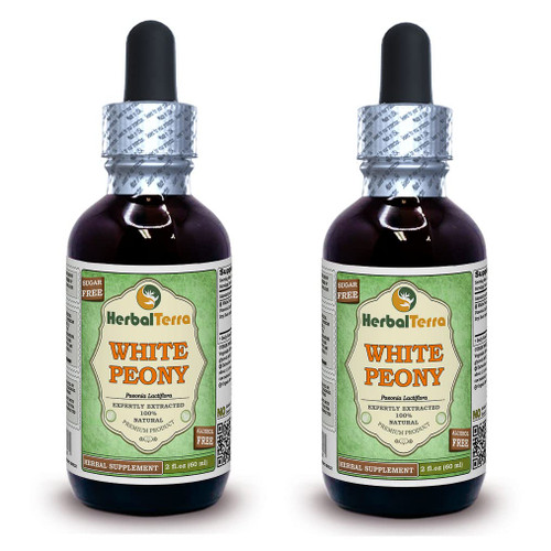 White Peony (Paeonia Lactiflora) Glycerite, Dried Roots Alcohol-Free Liquid Extract (Brand Name: HerbalTerra, Proudly Made in USA) 2x2 fl.oz (2x60 ml)