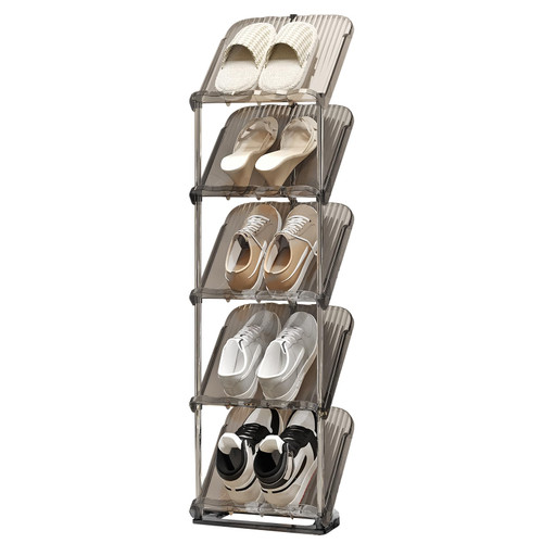 YYW Narrow Shoe Rack Vertical Shoes Rack for Entryway Corner Shoe Storage Organizer for Small Spaces Transparently Tall Slim Shoe Shelf for Front Door Entrance Living Room Grey 5 Layers