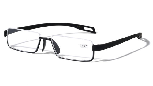 V.W.E. Men Large Wide Featherweight Slim Half Rim Memory Flex Reading Glasses - Anti-reflective AR Coating Extended Temple (Black, 1.25)
